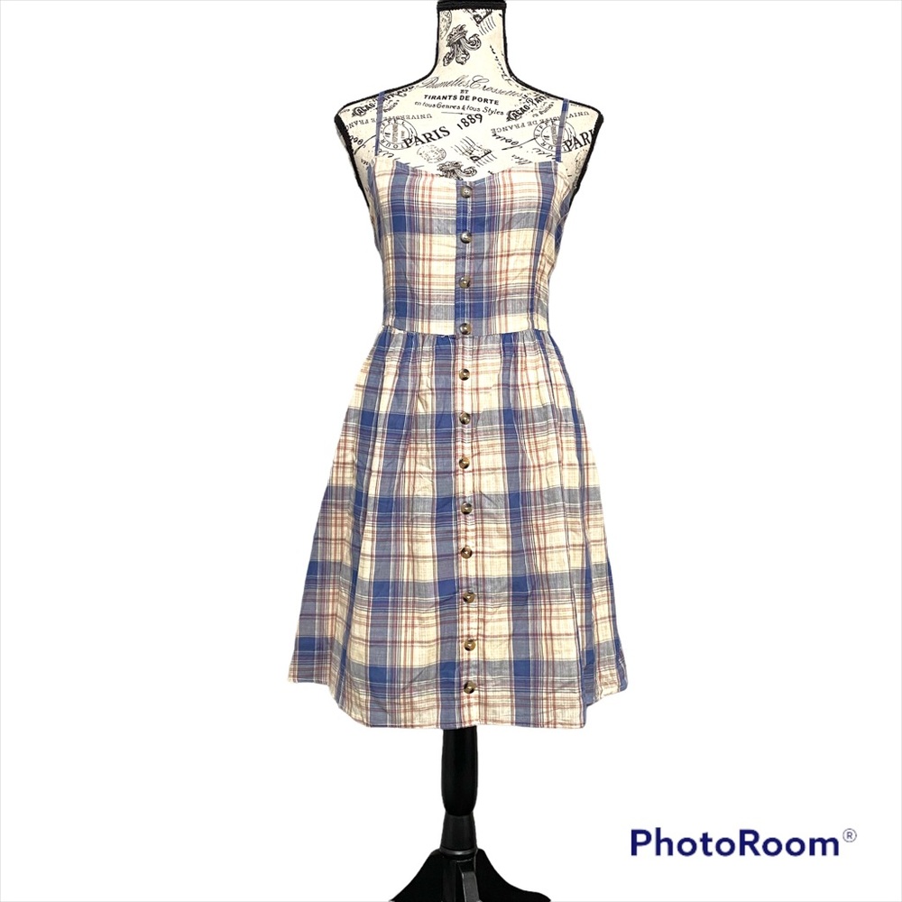 Red Thread Womens Plaid Dress With Buttons
